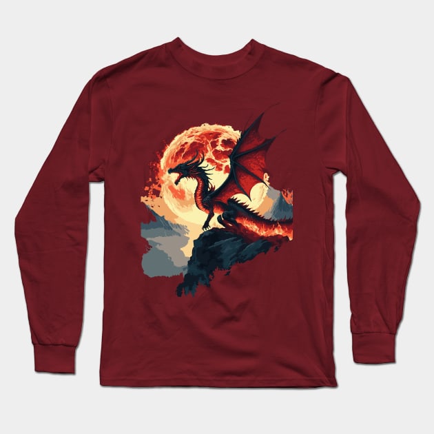 Fire Moon Dragon Long Sleeve T-Shirt by joneskey